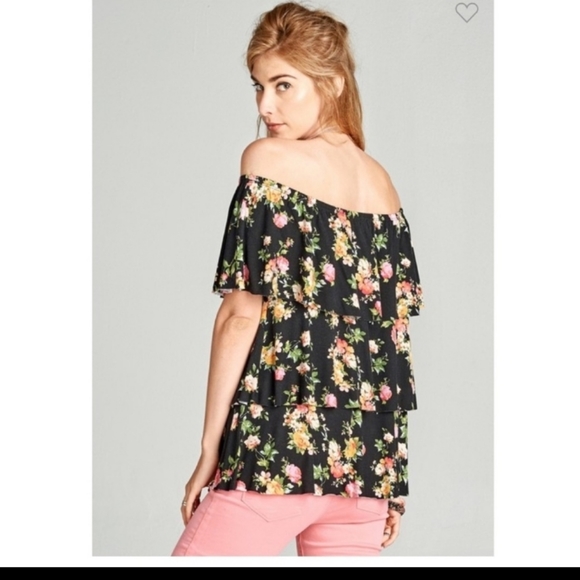 ODDY Floral Black Offshoulder Top New - Picture 4 of 7